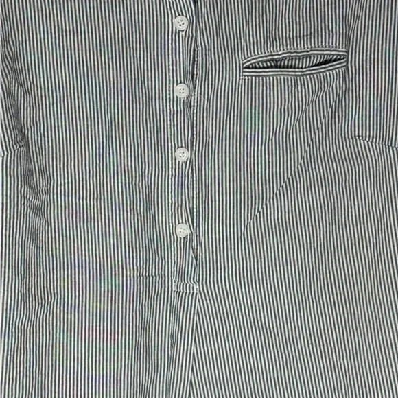 Eskey Gray White Pinstripe Ruffle Trim 100% Cotton Top Size M - Picture 3 of 9